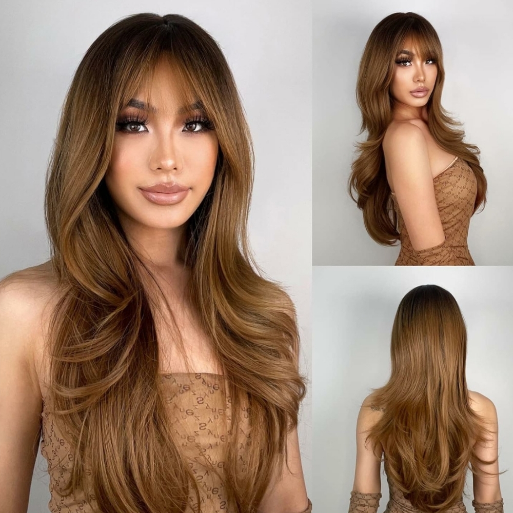 Gorgeous Nayasa 24" wig with bang ombre brown